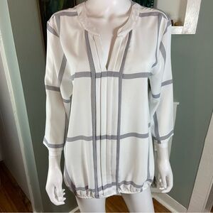 41 Hawthorn Juanis Gathered Hem Windowpane Blouse Top Shirt 3/4 Sleeves XLarge
